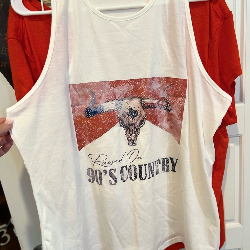 Raised On 90's Country Tank Top - White and Red